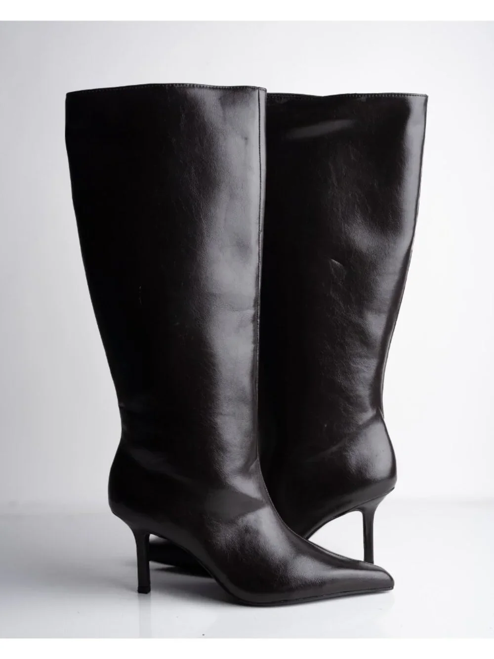 Zara Womens Boots Faux Leather Knee High Heeled Brown Sz US 7.5 EU 38 NWD - Picture 2 of 10